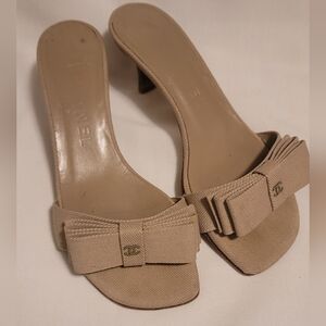 Chanel Ribbon Mules Beige Heels With Bow Accent Size 35